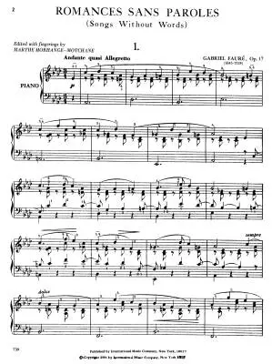 Song without Words (Romances sans Paroles), Op. 17 - Faure - Piano - Book
