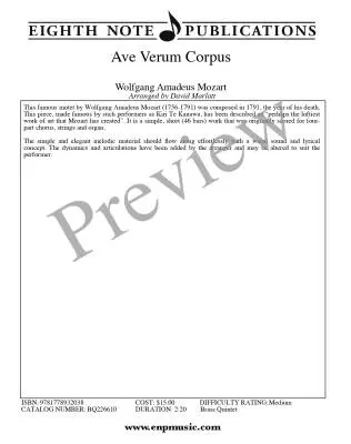 Ave Verum Corpus - Mozart/Marlatt - Brass Quintet