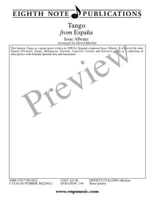 Tango from Espana, Op. 165 - Albeniz/Marlatt - Brass Quintet