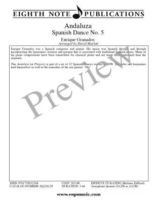 Andaluza (Spanish Dance No. 5) - Granados/Marlatt - Saxophone Quartet (SATB/AATB)