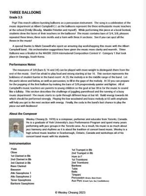 Three Balloons - Cheang - Concert Band - Gr. 3.5