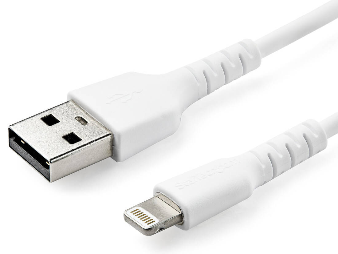 Durable USB-A to Lightning Cable, White - 6.6 ft (2m)