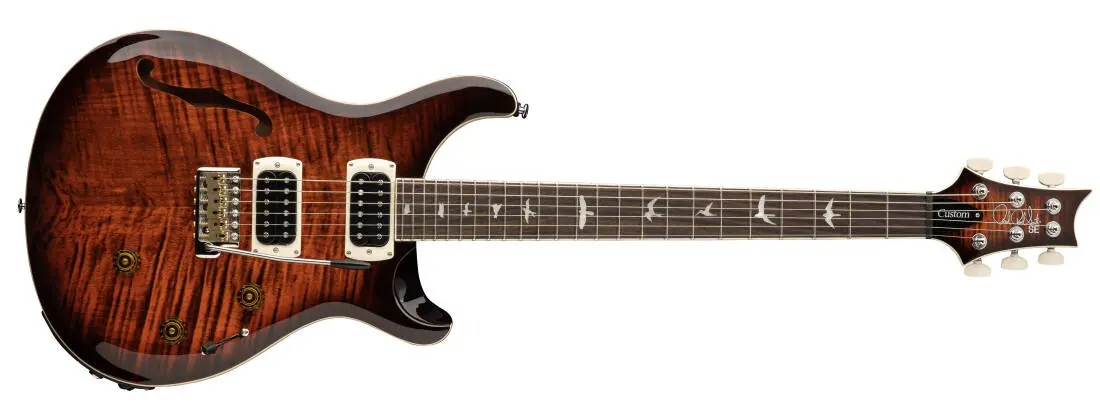 SE Custom 24 Semi-Hollow Piezo Electric Guitar with Gig Bag - Orange Tiger Smokeburst
