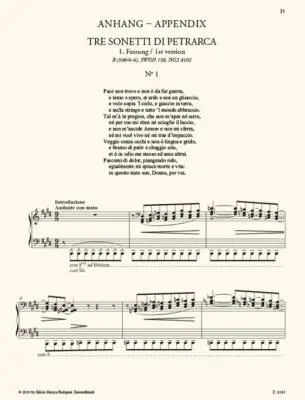 Tre Sonetti del Petrarca - Liszt - Piano - Book