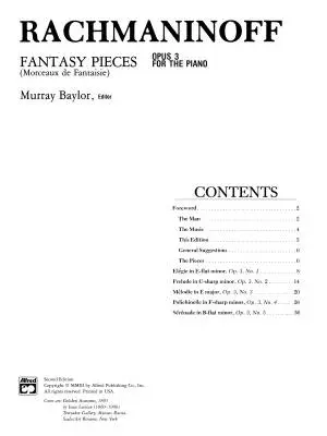 Fantasy Pieces, Opus 3 - Rachmaninoff/Baylor - Piano - Book