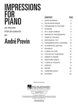 Impressions for Piano: 20 Pieces for Students - Previn - Book