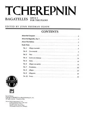 Bagatelles, Opus 5 - Tcherepnin/Olson - Piano - Book