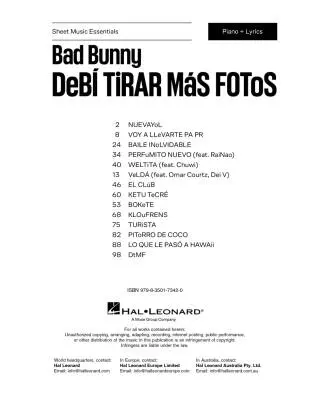 DeBi TiRAR MaS FOToS - Bad Bunny - Piano (Easy) - Book