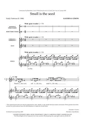 Small Is the Seed - Gimon - Choral Octavo - SSA/Piano/Opt. Percussion