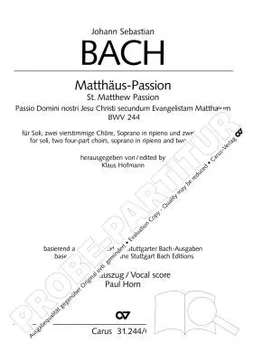 St. Matthew Passion - Bach - Vocal Score - Book