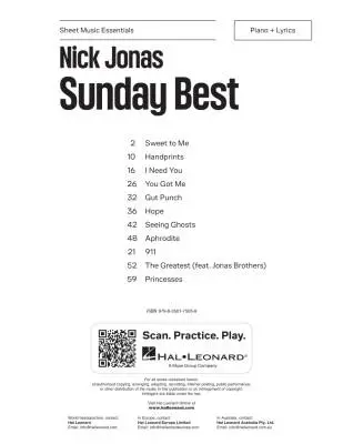Sunday Best - Jonas - Piano/Lyrics - Book