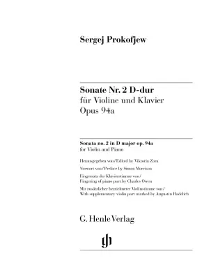 Sonata No. 2 in D major, Op. 94a - Prokofiev - Violin/Piano - Sheet