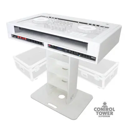 Control Tower DJ Podium 2x 1U Rack Space with Road Case - White