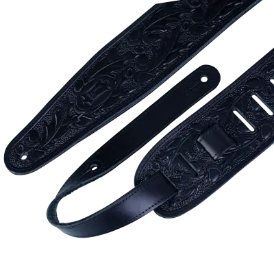 3\'\' Oak Embossed Series Leather Guitar Strap - Black