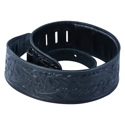 3\'\' Oak Embossed Series Leather Guitar Strap - Black