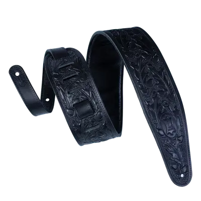 Levys - 3 Oak Embossed Series Leather Guitar Strap - Black