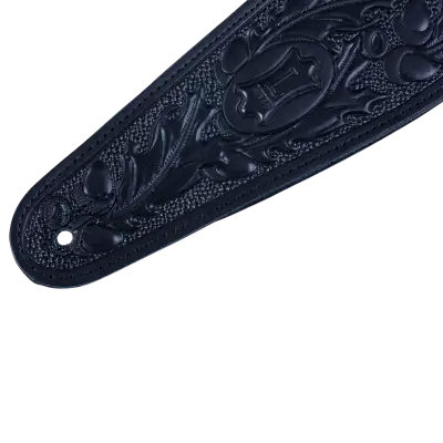 3\'\' Oak Embossed Series Leather Guitar Strap - Black