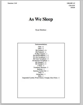 Eighth Note Publications - As We Sleep - Meeboer - Concert Band - Gr. 1.5