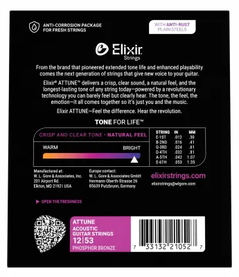 ATTUNE Phosphor Bronze Acoustic Guitar Strings - Light (12-53)