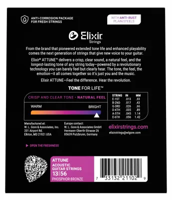 ATTUNE Phosphor Bronze Acoustic Guitar Strings - Medium (13-56)