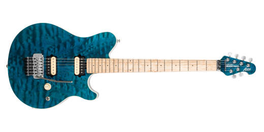 Ernie Ball Music Man - 30th Anniversary Axis Electric Guitar with Hardshell Case - Translucent Blue Quilt
