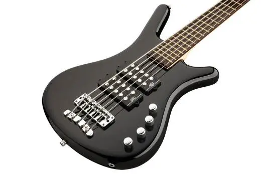 RockBass Corvette $$ 5-String Bass Guitar with Gig Bag - Solid Black High Polish