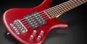 RockBass Corvette $$ 5-String Bass Guitar with Gig Bag - Burgundy Red Transparent Satin