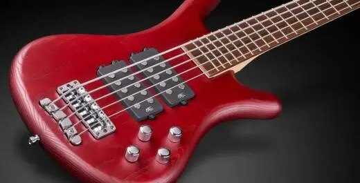 RockBass Corvette $$ 5-String Bass Guitar with Gig Bag - Burgundy Red Tranparent Satin