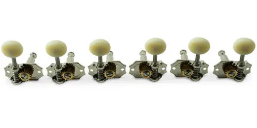 Kluson - 3 Per Side Prestige Series Vertical Mount Open Bronze Gear Tuning Machines - Nickel with Parchment Plastic Buttons
