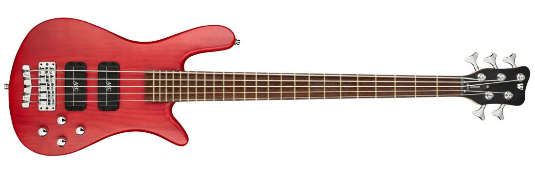 RockBass Streamer Standard 5-String Bass Guitar with Gig Bag - Burgundy Red Transparent Satin