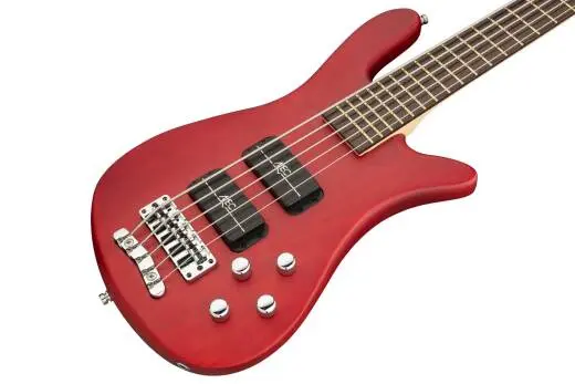 RockBass Streamer Standard 5-String Bass Guitar with Gig Bag - Burgundy Red Transparent Satin