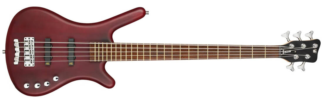 RockBass Corvette Basic 5-String Bass Guitar with Gig Bag - Burgundy Red Transparent Satin