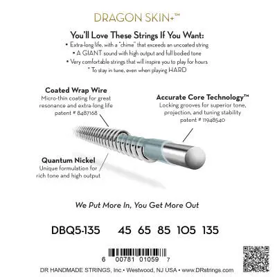 Dragon Skin+ 5-String Bass Set - Medium to Heavy (45-135)