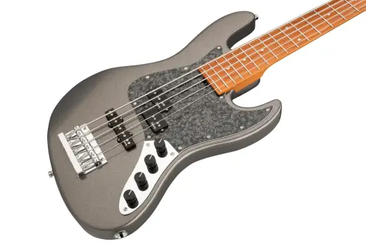 MetroExpress 21-Fret Hybrid P/J 5-String Bass with Gigbag - Silver Metallic