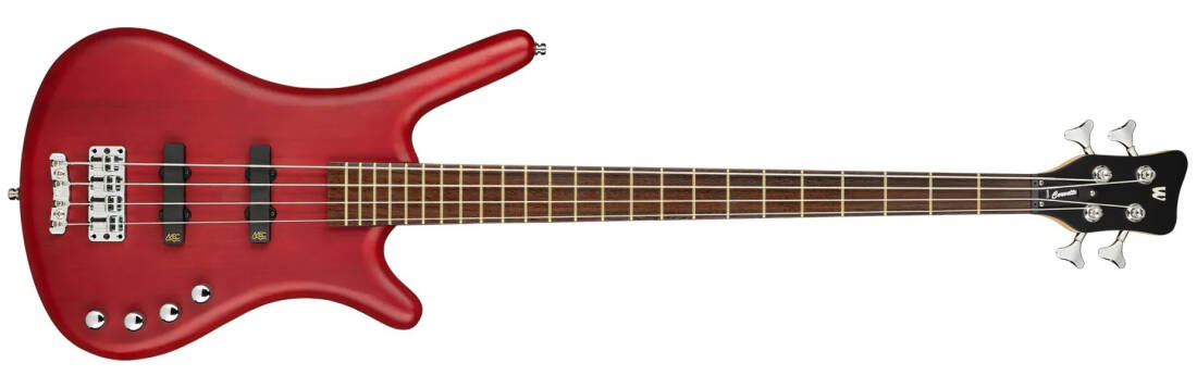 RockBass Corvette Basic 4-String Bass Guitar with Gig Bag - Burgundy Red Transparent Satin
