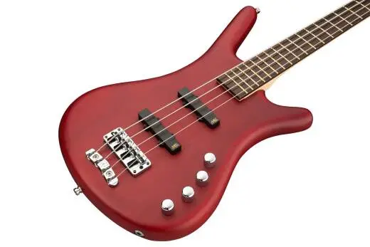 RockBass Corvette Basic 4-String Bass Guitar with Gig Bag - Burgundy Red Transparent Satin