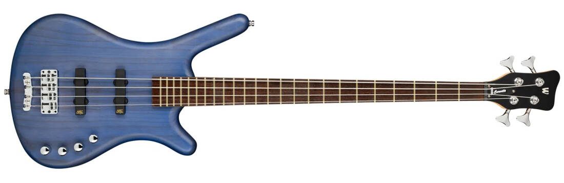 RockBass Corvette Basic 4-String Bass Guitar with Gig Bag - Ocean Blue Transparent Satin
