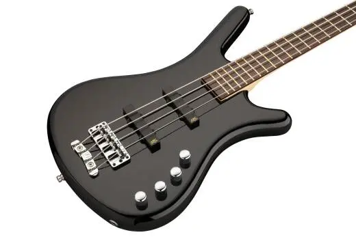 RockBass Corvette Basic 4-String Bass Guitar with Gig Bag - Solid Black High Polish
