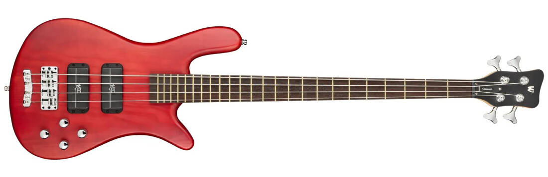 RockBass Streamer Standard 4-String Bass Guitar with Gig Bag - Burgundy Red Transparent Satin