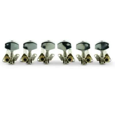 WD Music - 3 Per Side Open Back Steel String Tuning Machines - Chrome with Plated Buttons