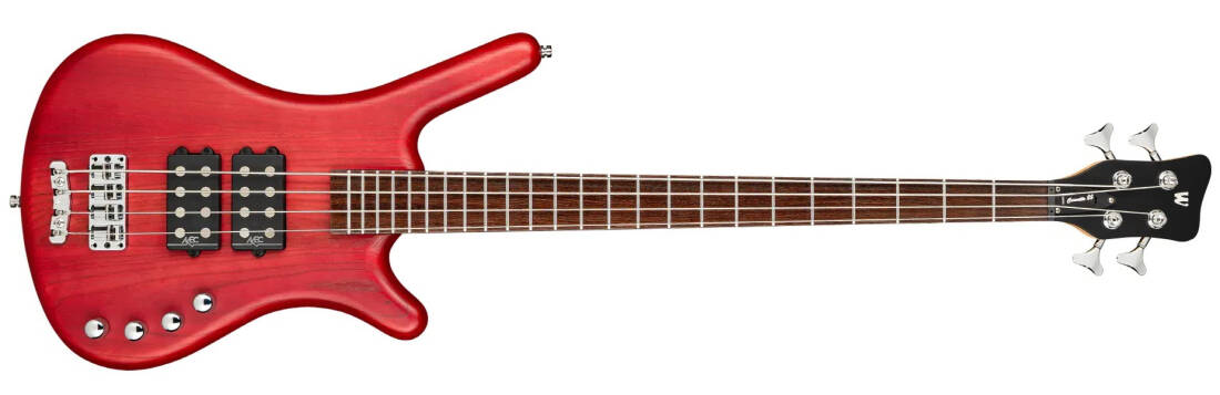 RockBass Corvette $$ 4-String Bass Guitar with Gig Bag - Burgundy Red Transparent Satin