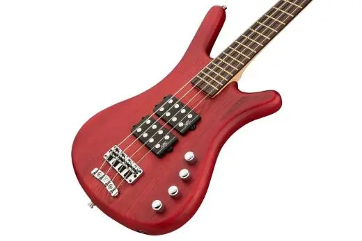 RockBass Corvette $$ 4-String Bass Guitar with Gig Bag - Burgundy Red Transparent Satin