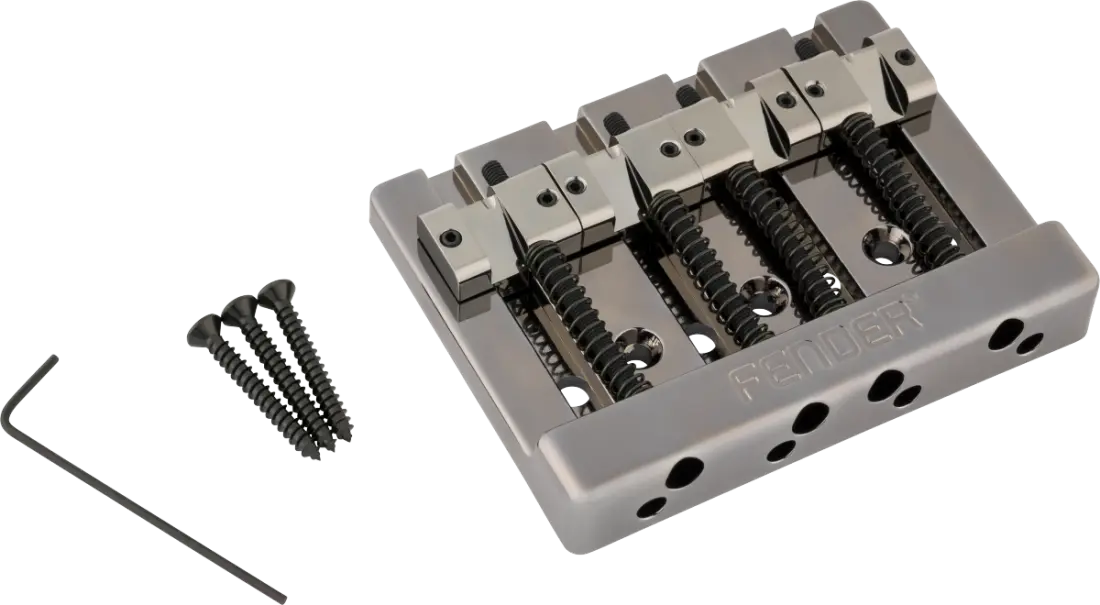 HiMass String-Through 4-String Bass Bridge Assembly with Brass Saddles - Black Chrome