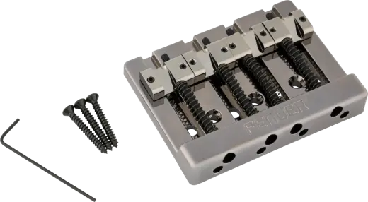 Fender - HiMass String-Through 4-String Bass Bridge Assembly with Brass Saddles - Black Chrome