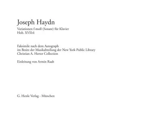 Variations F Minor, Hob.XVII:6 - Haydn - Piano - Book - Hardcover