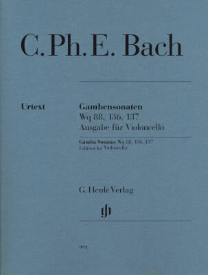 G. Henle Verlag - Gamba Sonatas Wq 88, 136, 137 - Bach/Enlin - Cello/Harpsichord - Book
