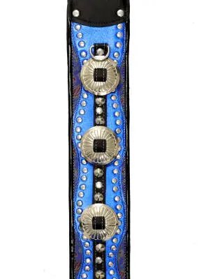 Snake Saddle 3\'\' Leather Guitar Strap - Blue Paisley