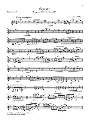 Sonatas for Piano and Clarinet Op. 120, No. 1 and 2 - Brahms - Clarinet Part