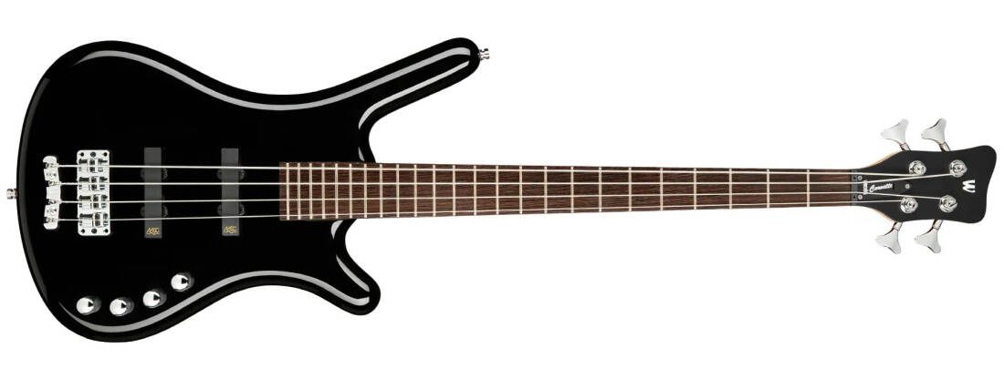 RockBass Corvette Basic 4-String Short Scale Bass Guitar with Gig Bag - Solid Black High Polish
