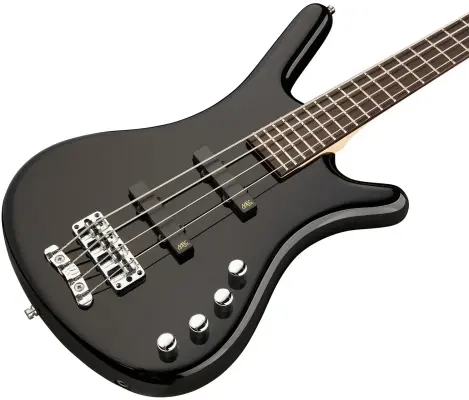 RockBass Corvette Basic 4-String Short Scale Bass Guitar with Gig Bag - Solid Black High Polish